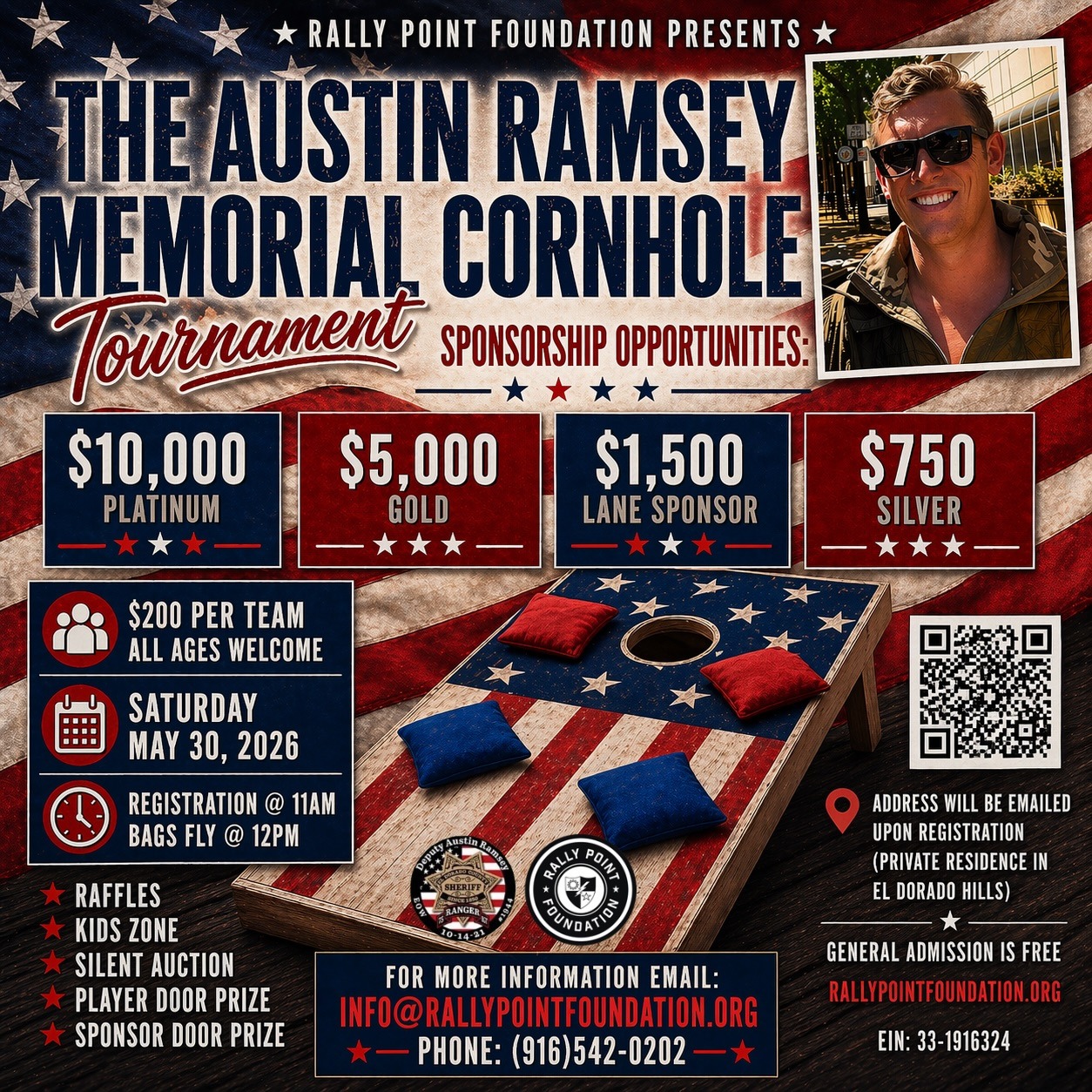 Looking for weekend plans? This Saturday, if you're looking for a day of competition, community, and honoring Austin’s legacy. This event supports Rally Point Foundation and our mission to give back to veterans, first responders, and their families.

-All ages welcome
-Raffles • Silent auction • Kids zone • Player & sponsor prizes
-General admission is FREE

Register TODAY! 

#Community #ElDoradoHills #Support #ElDoradoCounty