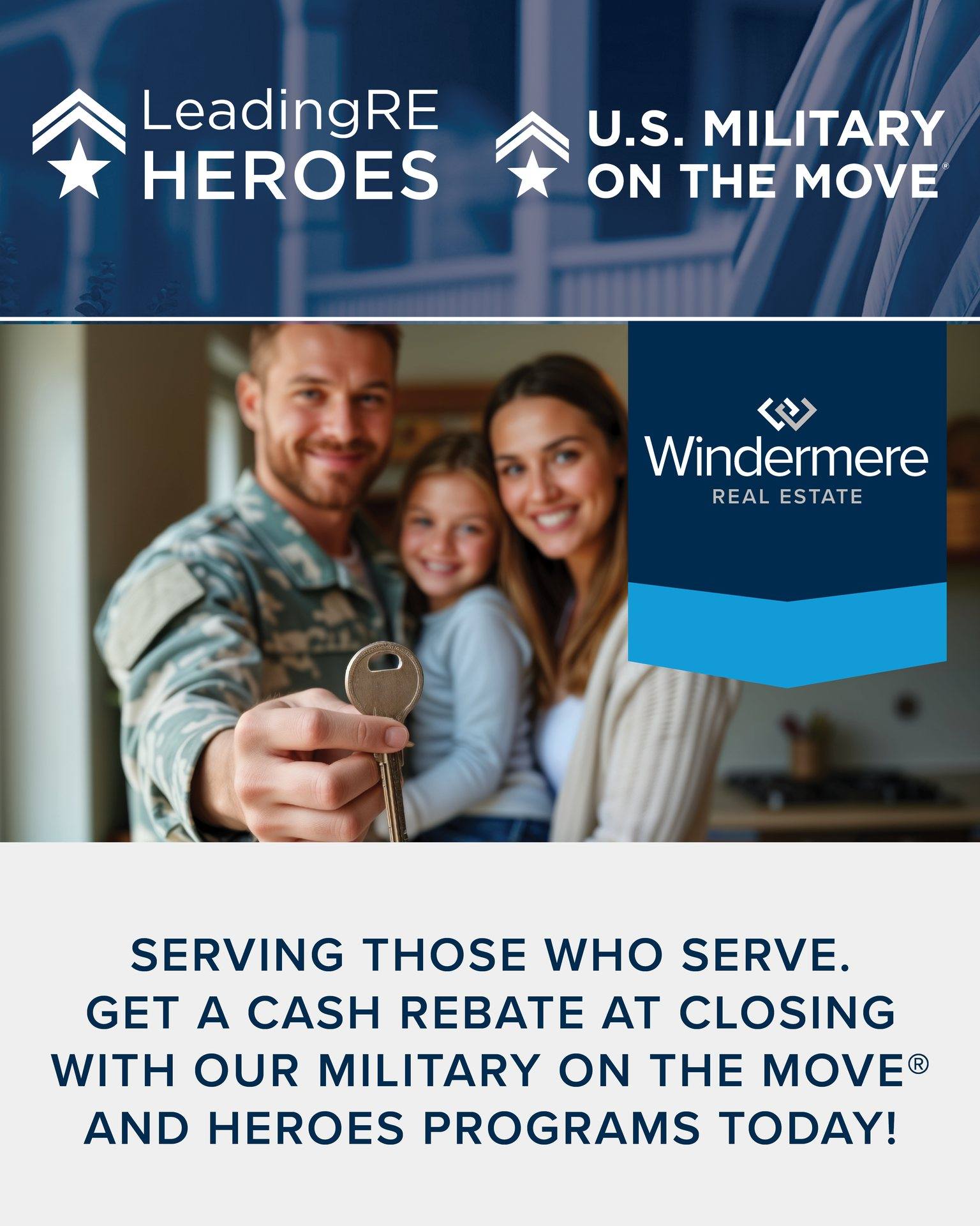 💙🙌You've served our country, now let us serve you.🙌💙 
Through Windermere's Military on The Move program, active duty and retired military can receive a home rebate when buying or selling with a Windermere agent.

📲Connect with a Windermere agent today by clicking the link in our bio to learn more and get started! 

#MilitaryOnTheMove #WindermereCameronPark #WindermerePlacerville #ElDoradoCounty #WRESP